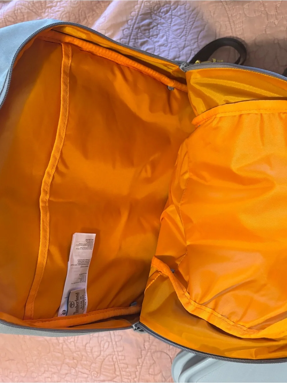 Timberland Gray Backpack with Orange Accents
